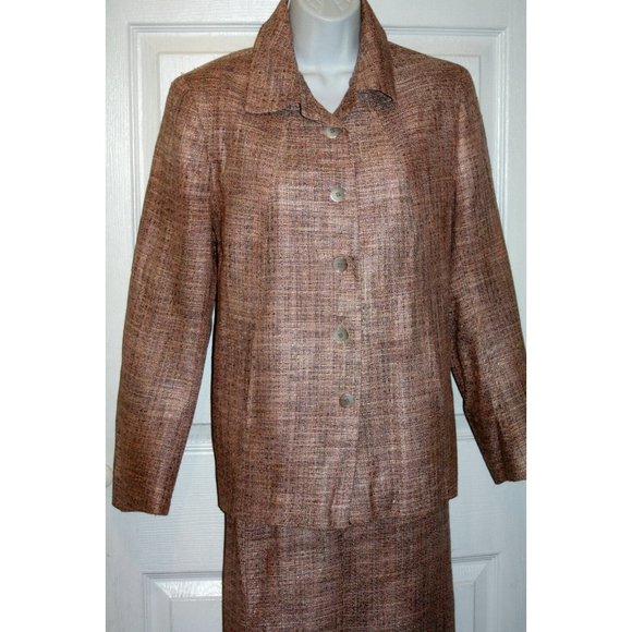 ANN FREEDBERG size 8 pale pink and tan  skirt suit - Picture 2 of 10